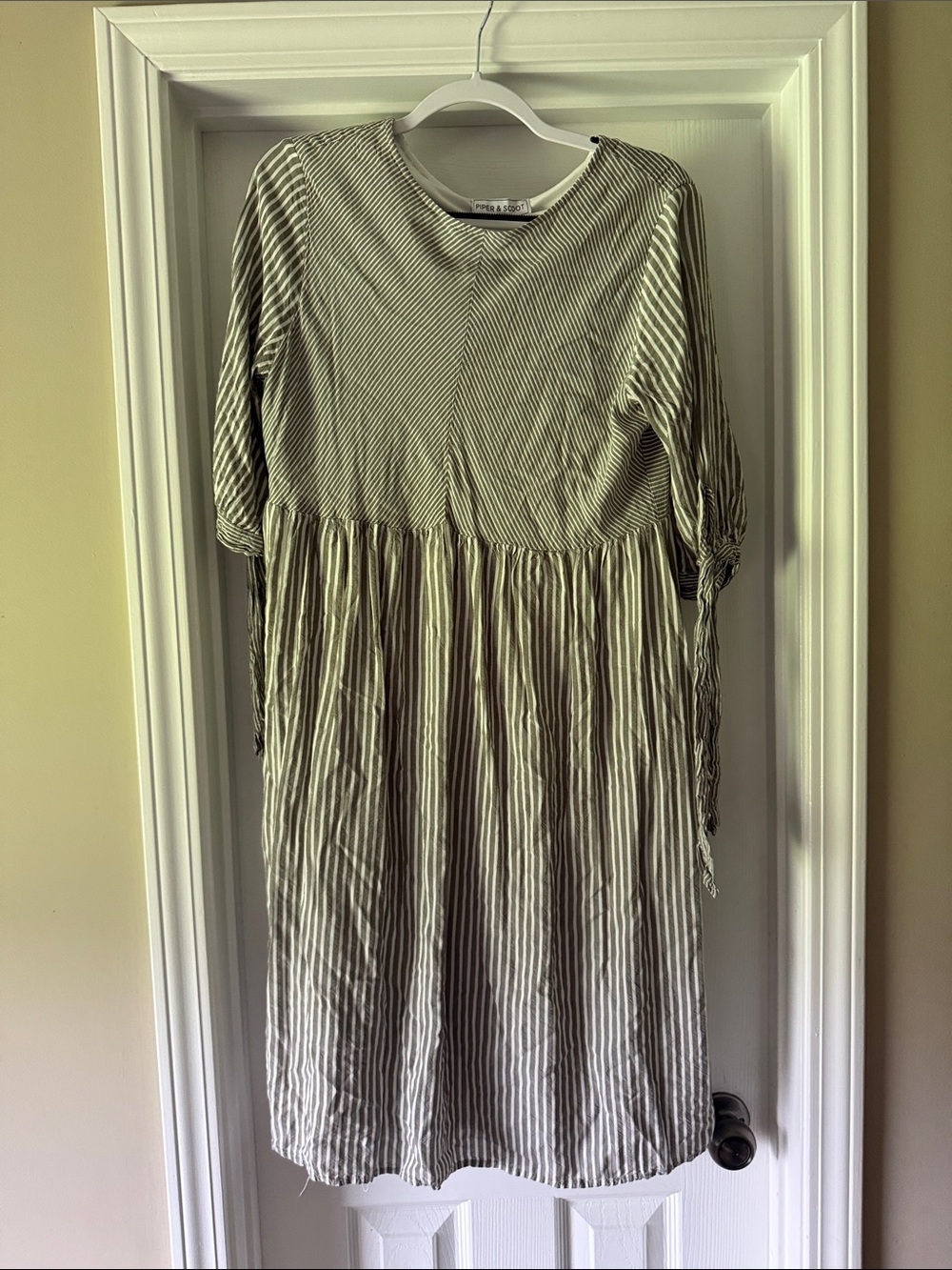 Relaxed Striped Midi Dress in Olive Green